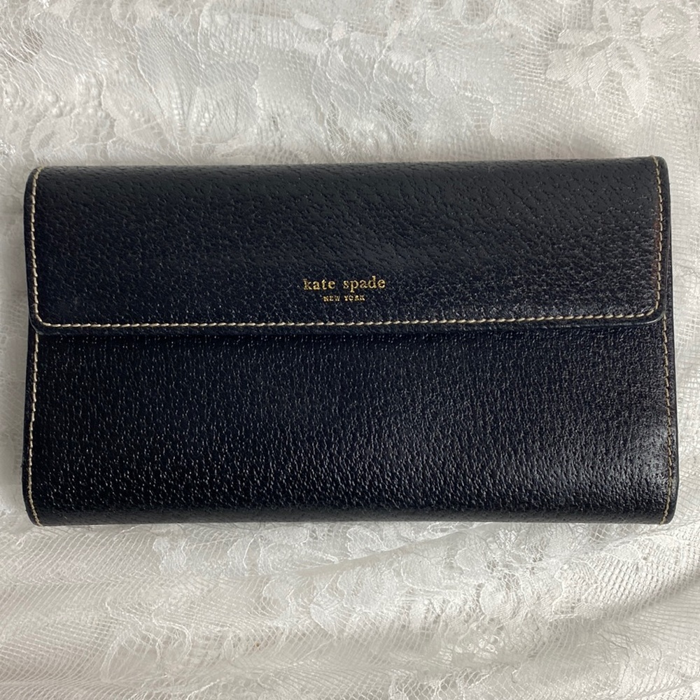 Kate Spade New York Pebbled Leather Black Card Coin Wallet Purse